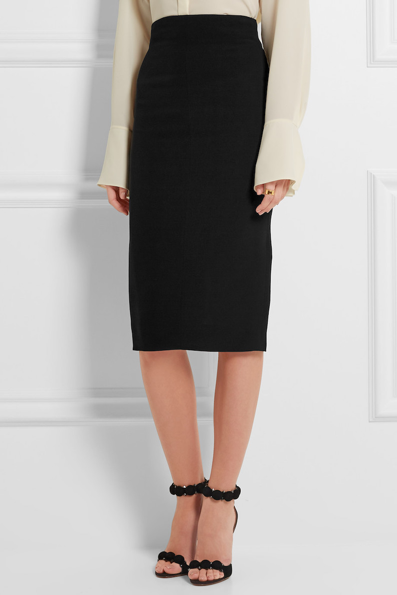 Silk and wool-blend crepe pencil skirt